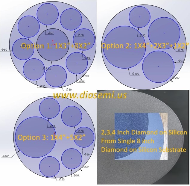 2 3 4 6 8 CVD Diamond Wafer on Silicon Substrate