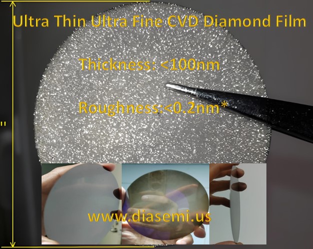 Ultra thin ultra fine surface roughness CVD diamond film