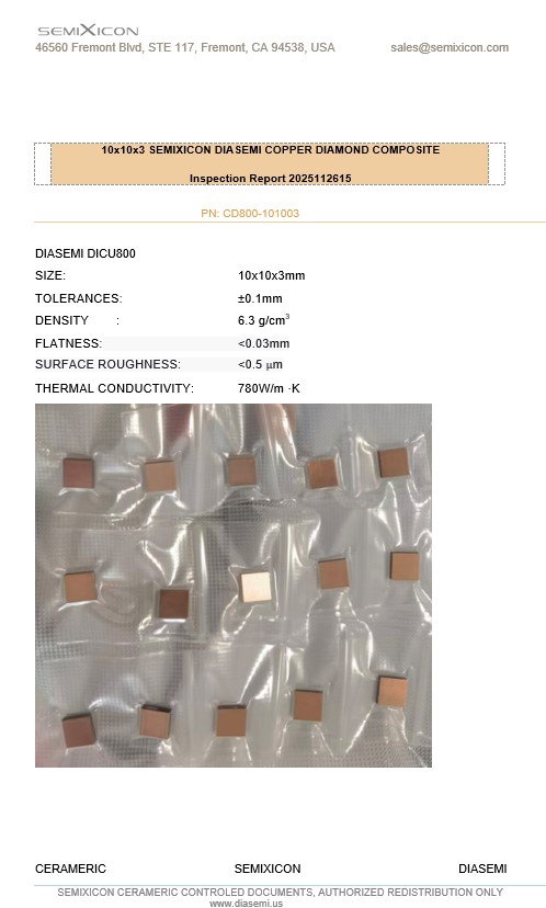 diasemi diamond and copper composite10x10x3mm