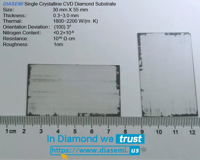 DIASEMI 30 mm X 55 mm Single Crystalline CVD Diamond Substrate