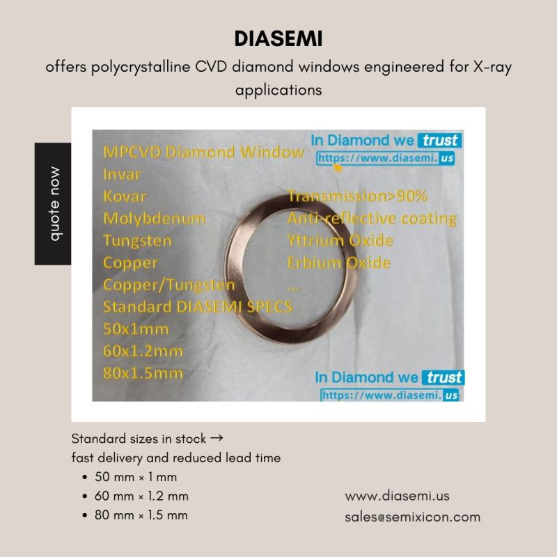 MPCVD Diamond Window laser X ray Photonics Microwave